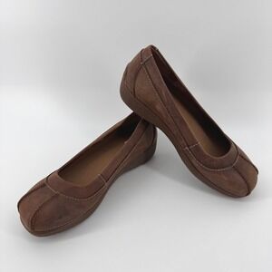 Duluth Trading Co Womens Brown Sz 10 Leather Wedge Slip On Andina Skimmer Shoes